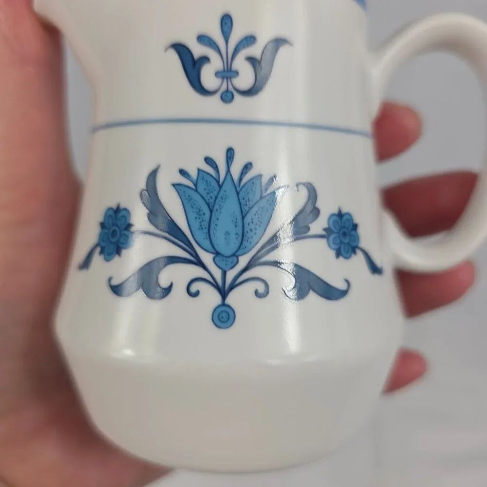 Noritake Blue Haven Creamer White with Blue Flowers & Bands